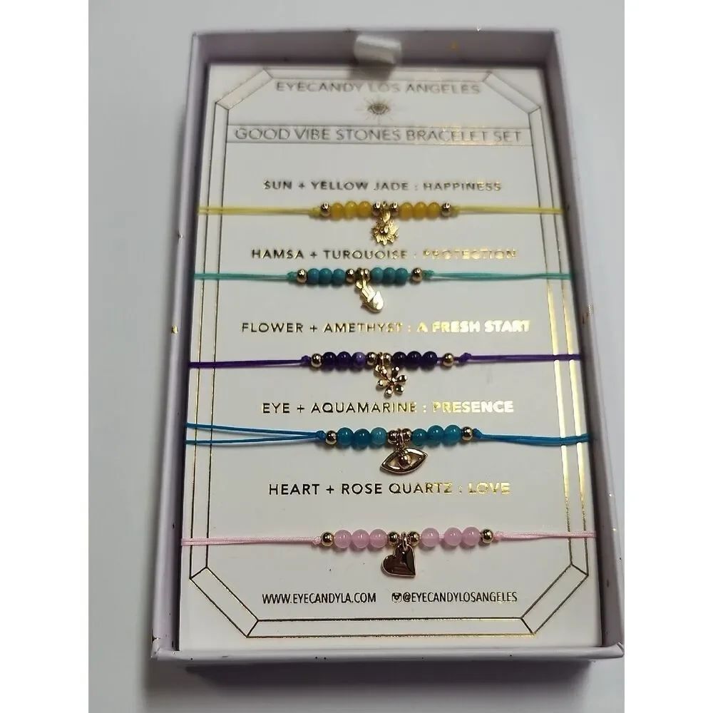 Good Vibe Stones Bracelet Set - Multicolor EYECANDY Los Angeles 18K Gold Plated